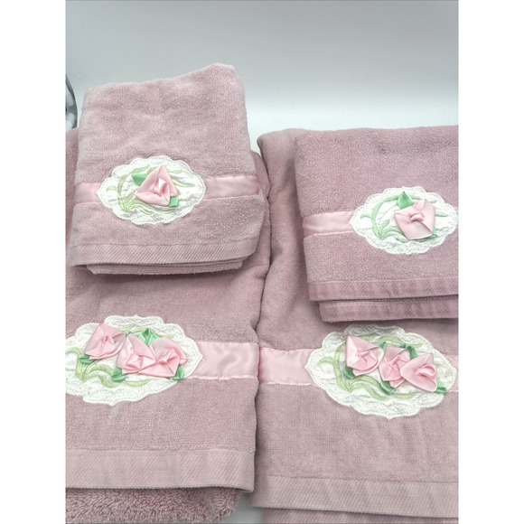 Vtg. 1978 Avanti Guest Towels Cotton Pink Floral Embroidered Set Of 4 - Picture 1 of 4
